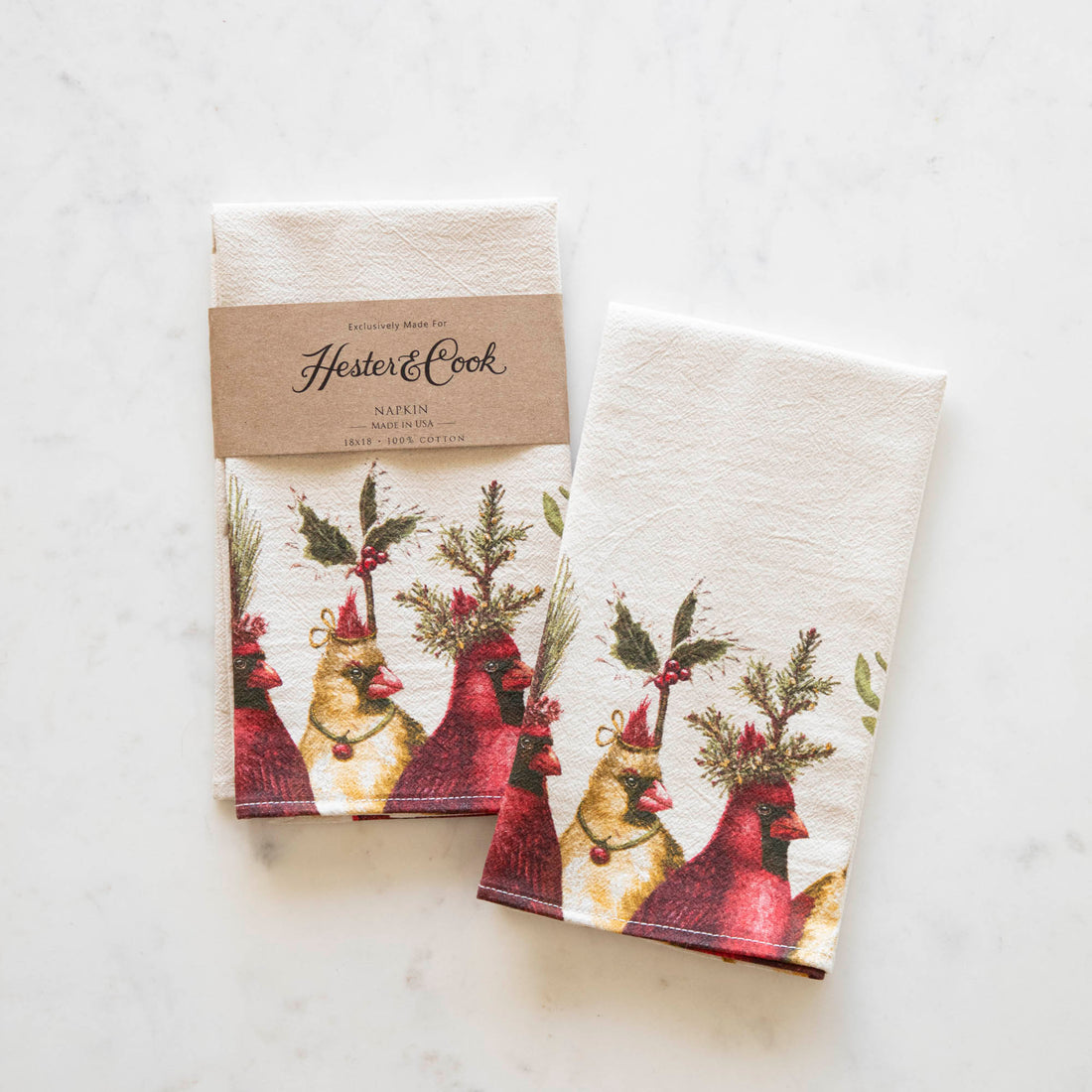 Holiday Party Cardinal Napkins made by Vicki Sawyer, exclusively for Hester & Cook.
