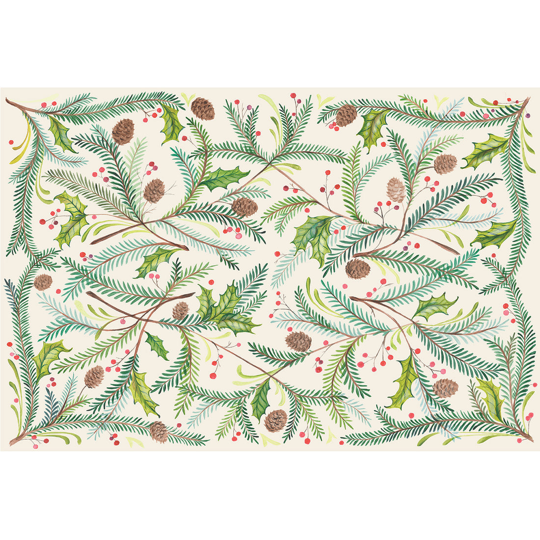Paper placemat with Christmas Sprigs drawn by artist Elizabeth Foster