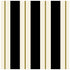 A square cocktail napkin with thick black and white stripes, and a thin gold line running down the middle of each white stripe.