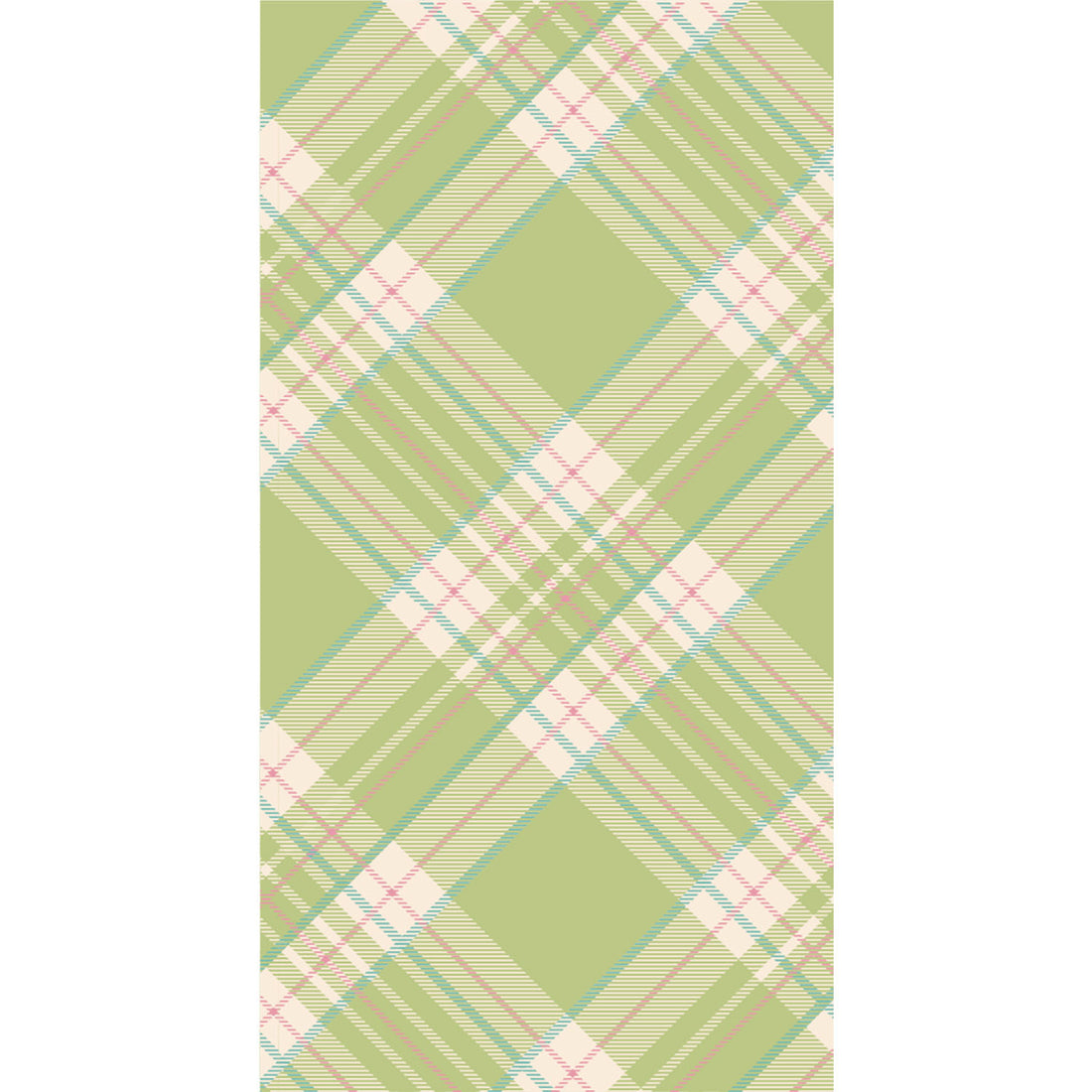 The Bright Green Plaid Guest napkin with a green, beige, and pink plaid pattern with diagonal intersecting lines, perfect for any Easter table setting.