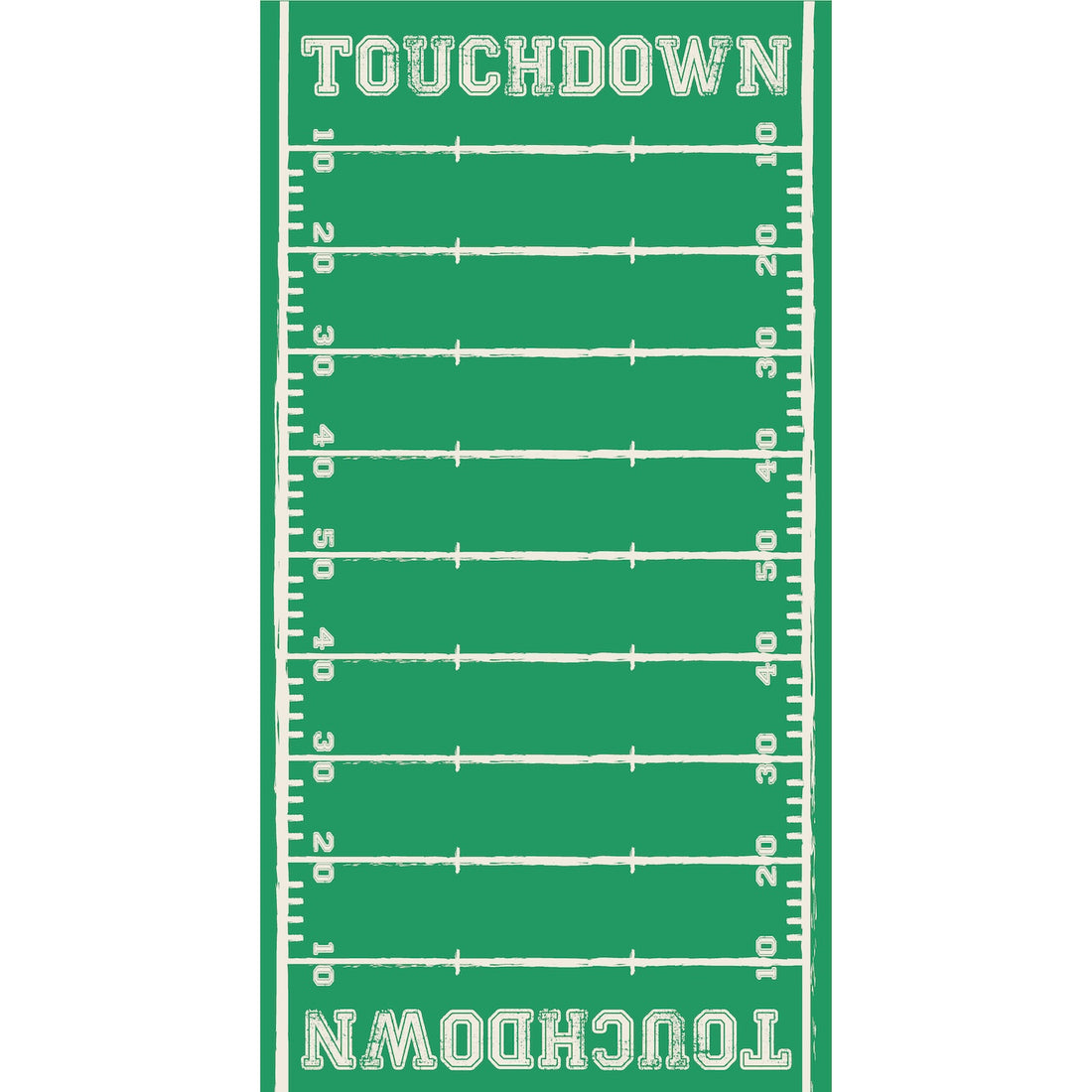 Touchdown Guest Napkin illustrated to look a like a football field with yard lines and "TOUCHDOWN" at the ends of both napkins.