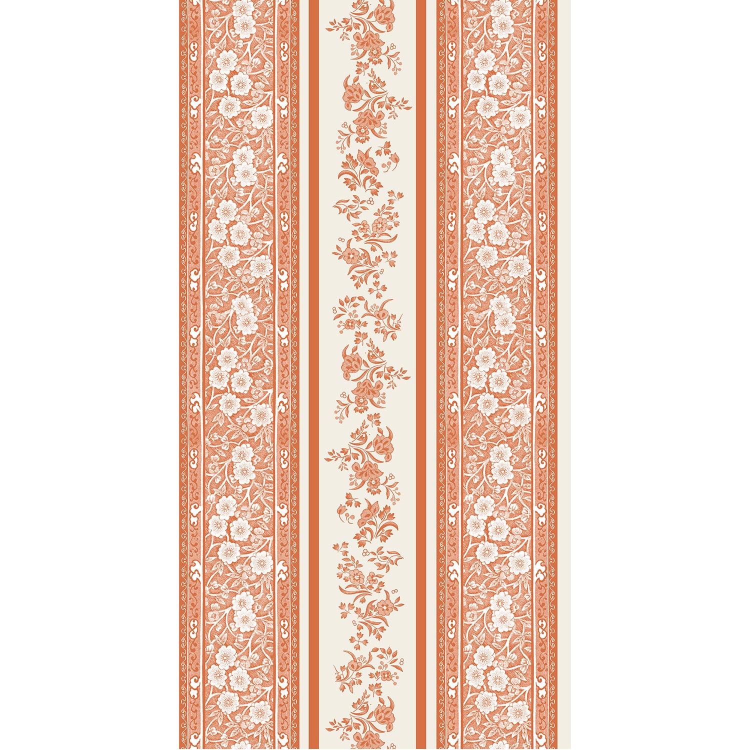 Pumpkin Burleigh Stripe Cocktail Napkin featuring pumpkin stripes with intricate Burleigh floral patterns on a cream background.
