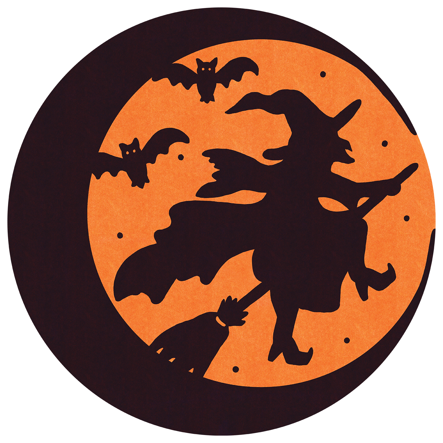 Die-cut Wicked Witch Placemat featuring a silhouette of a witch flying on a broomstick with bats in the background.