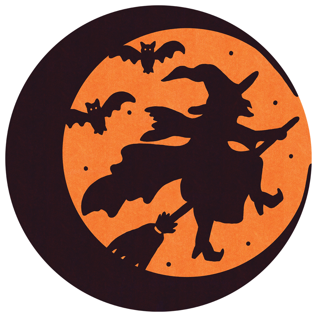  Die-cut Wicked Witch Placemat featuring a silhouette of a witch flying on a broomstick with bats in the background.