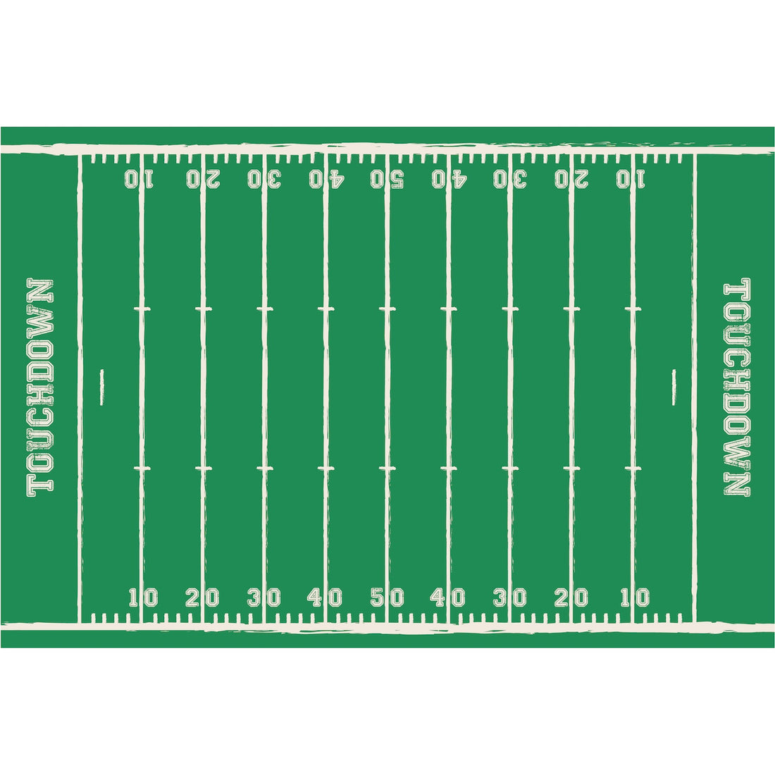 Touchdown Placemat illustrated to look like a football field with yard lines and "Touchdown" at the end of each side.