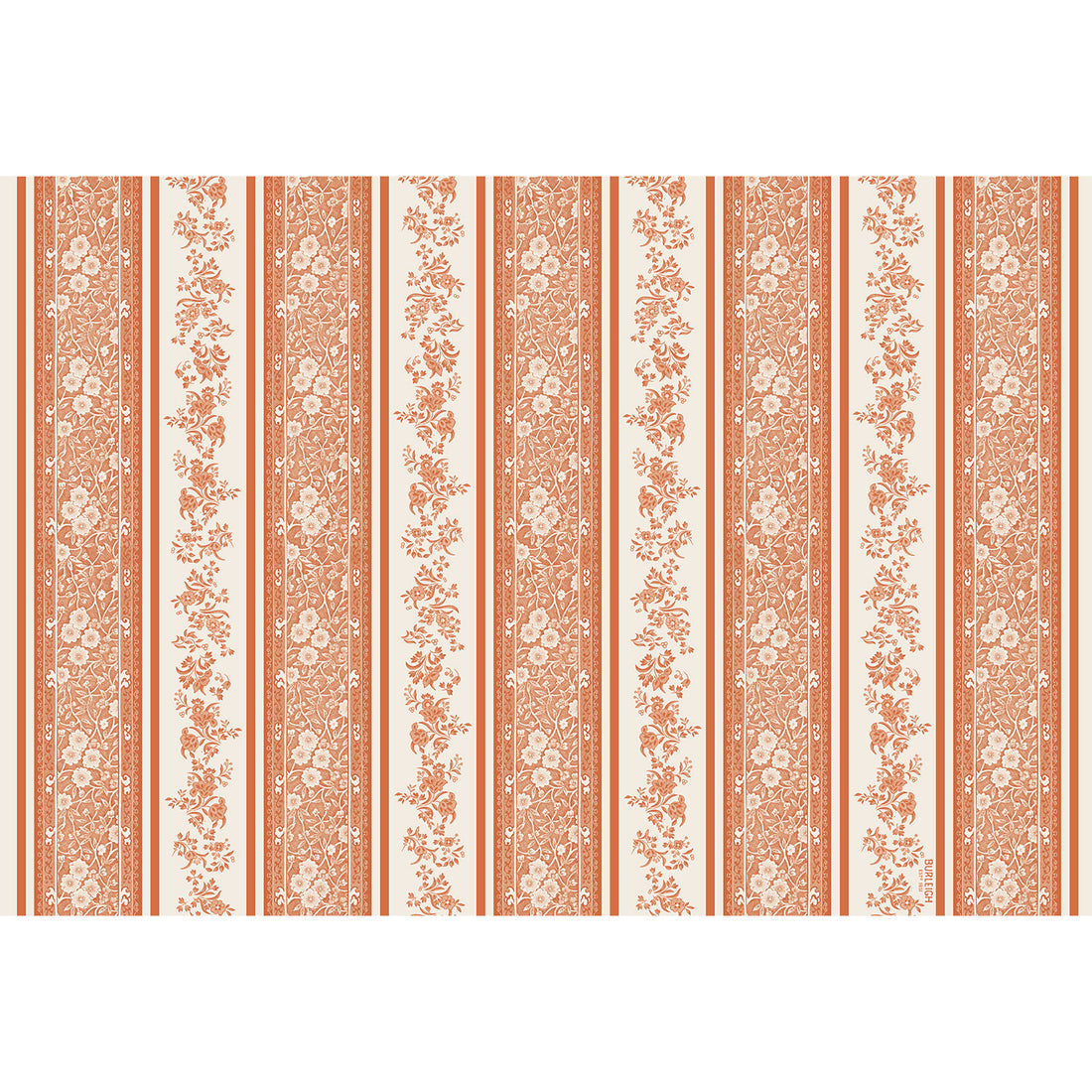 Pumpkin Burleigh Stripe Placemat featuring pumpkin tripes with the Burleigh Calico design and Regal Peacock design in the cream stripes.