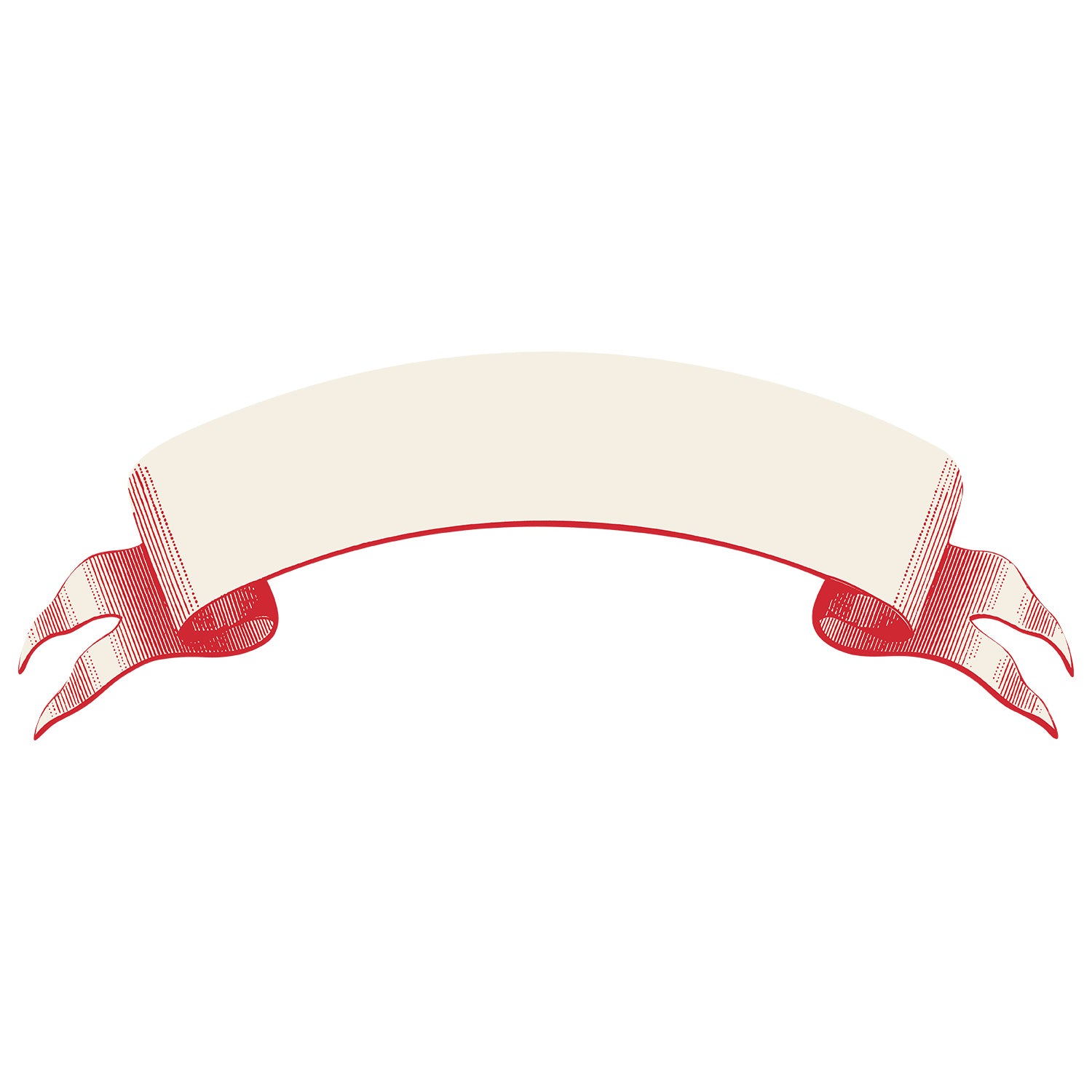 Classic Red Banner Table Accent featuring an illustration of a classic red banner featuring a blank, arched beige center with elegant red edges and curled ends—perfect for adding a custom message or serving as a unique table accent.