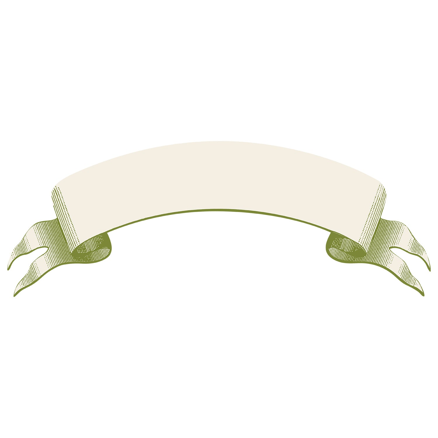 Classic Moss Banner Table Accent featuring an illustration of a classic moss banner featuring a blank, arched beige center with elegant rmoss edges and curled ends—perfect for adding a custom message or serving as a unique table accent.