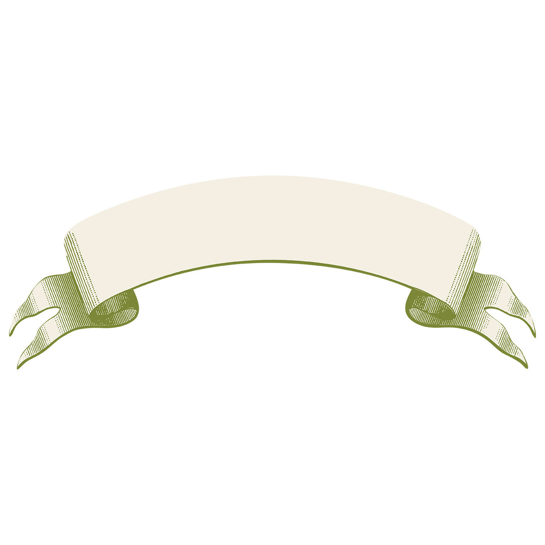 Classic Moss Banner Table Accent featuring an illustration of a classic moss banner featuring a blank, arched beige center with elegant rmoss edges and curled ends—perfect for adding a custom message or serving as a unique table accent.