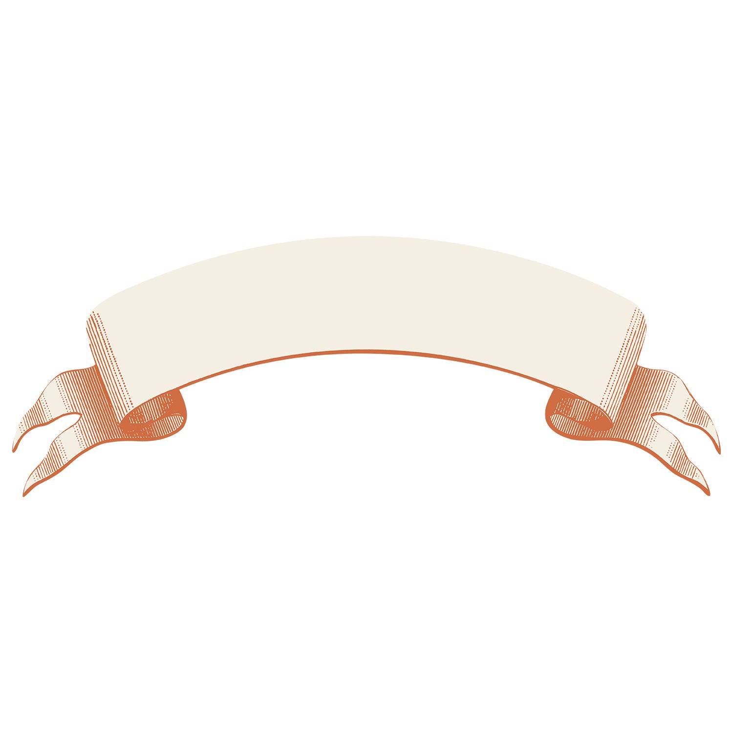 Classic Orange Banner Table Accent featuring an illustration of a classic orange banner featuring a blank, arched beige center with elegant orange edges and curled ends—perfect for adding a custom message or serving as a unique table accent.