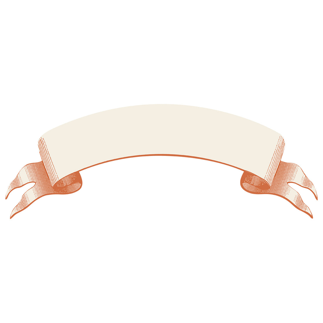 Classic Orange Banner Table Accent featuring an illustration of a classic orange banner featuring a blank, arched beige center with elegant orange edges and curled ends—perfect for adding a custom message or serving as a unique table accent.