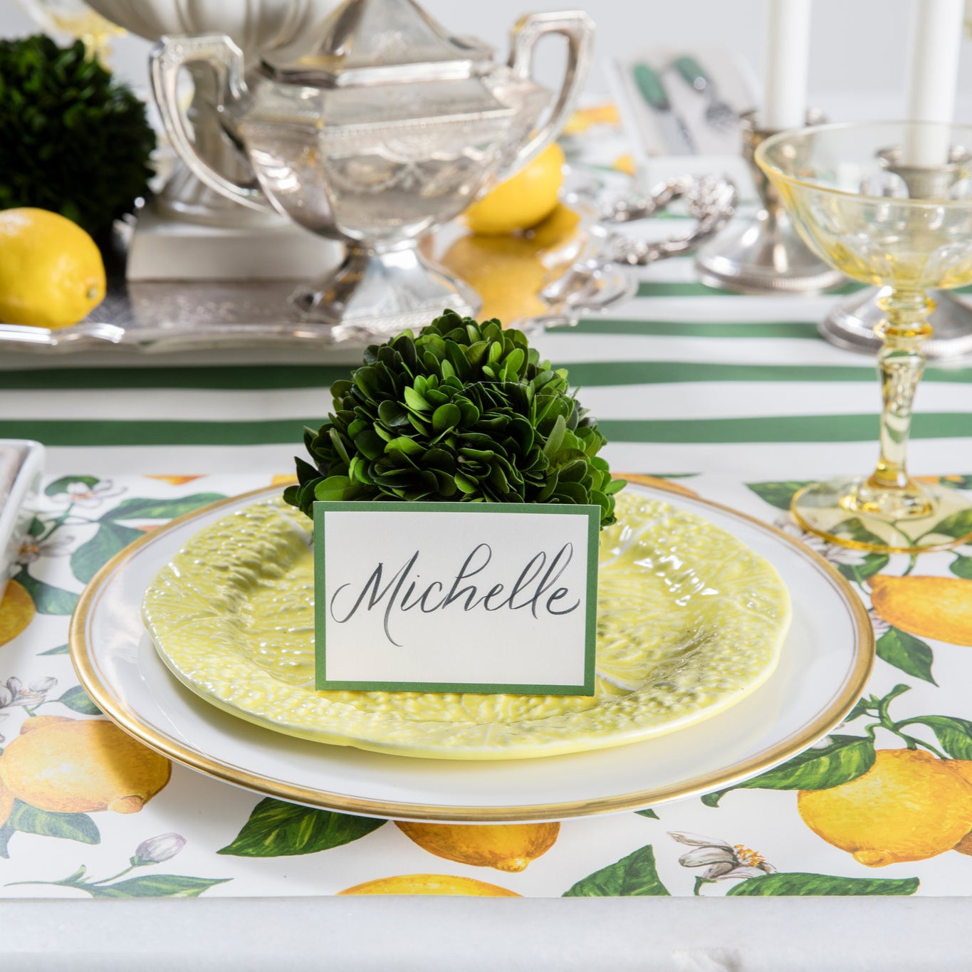 A table setting with Dark Green Frame Place Cards by Hester & Cook.