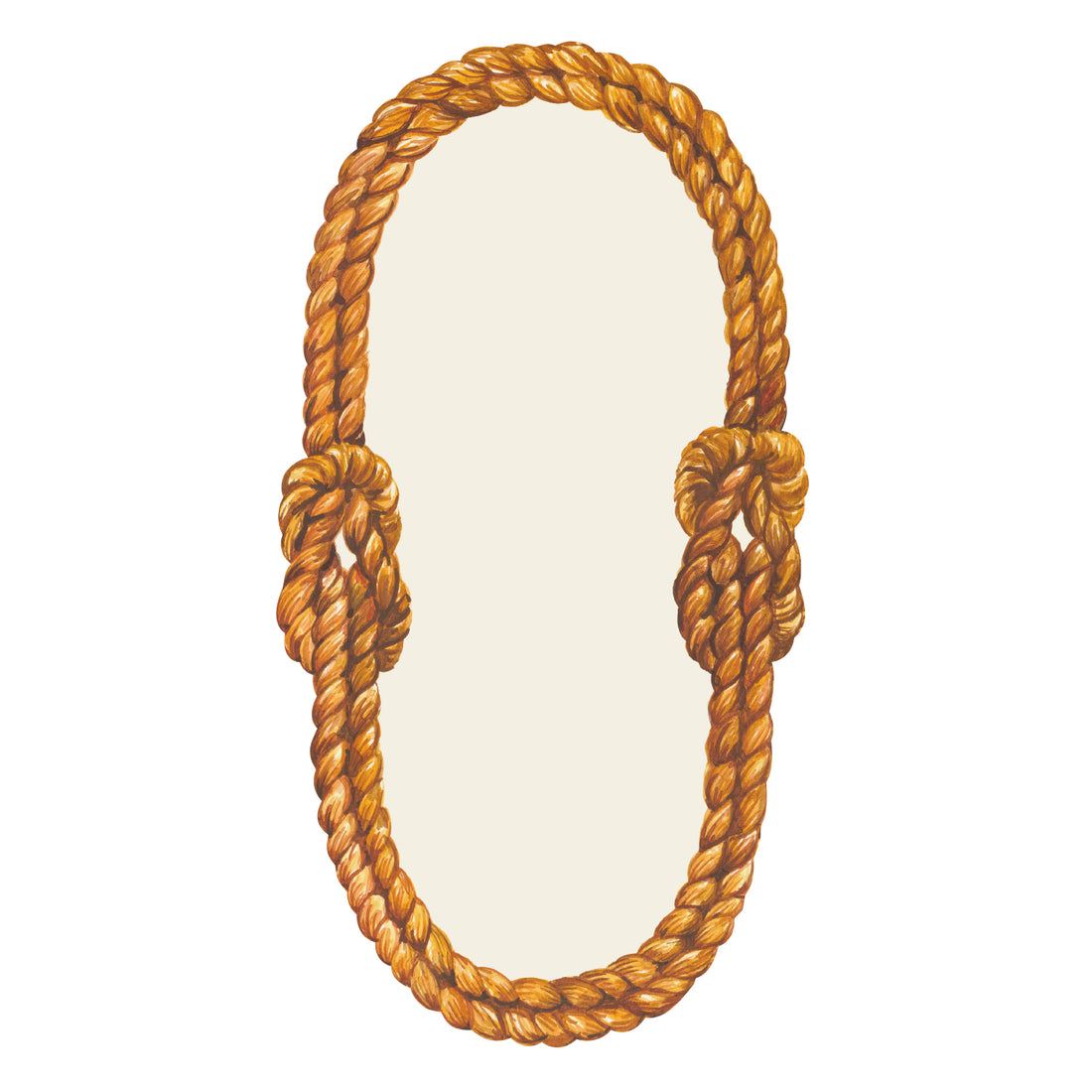 A white oval table accent framed by an illustrated double rope with a knot on either side.