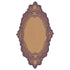 A die-cut, scalloped kraft paper table accent with an ornate, French toile-style design in purple around the edges.