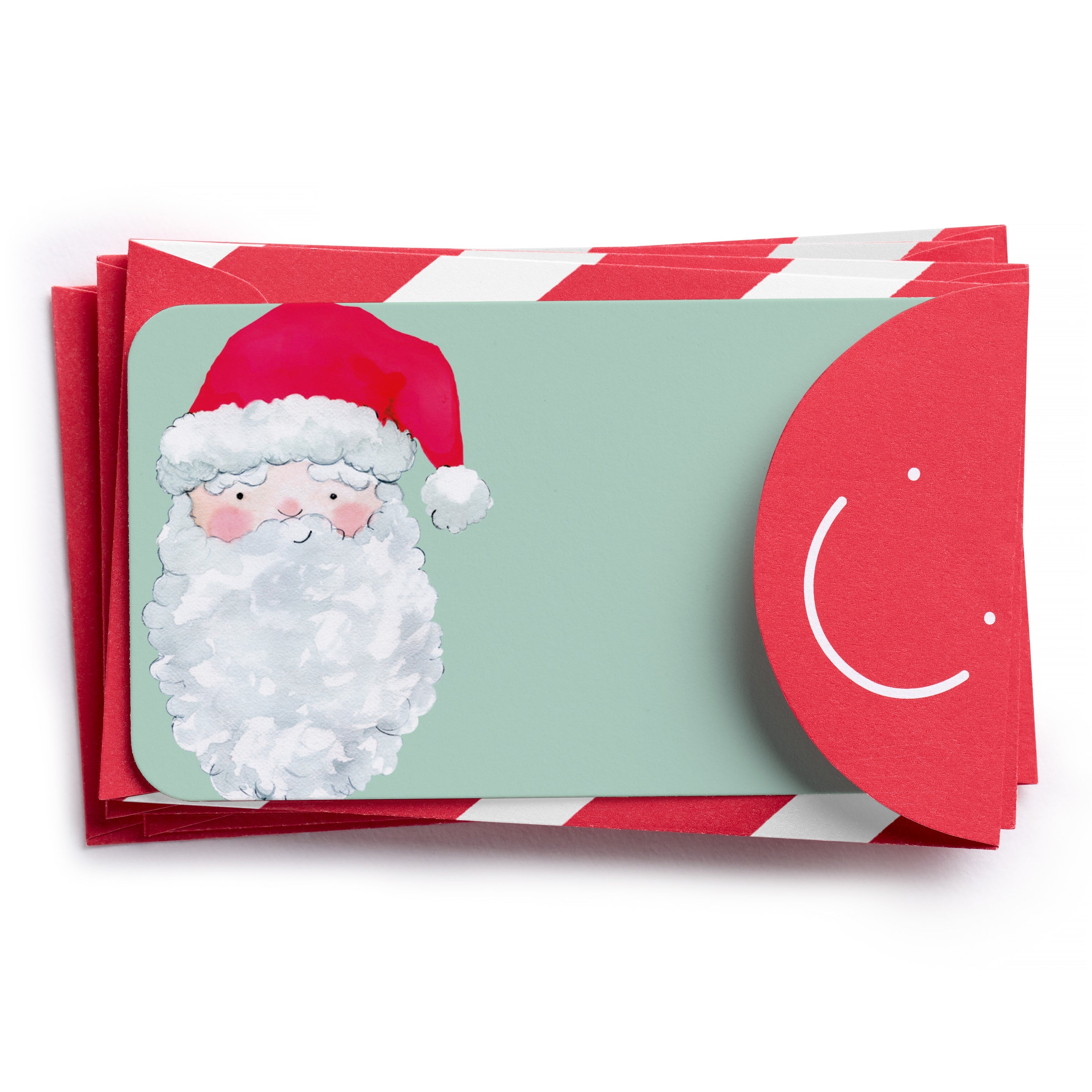 A stack of Candy Cane Stripe Little Note Envelopes with Santa Little Note tucked under the flap of the top envelope.