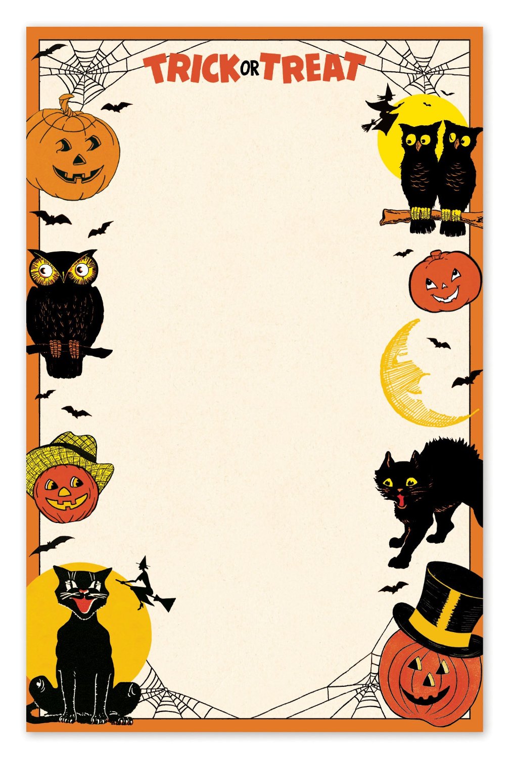 Front of Halloween Notepad with various Halloween ephemera around the edge