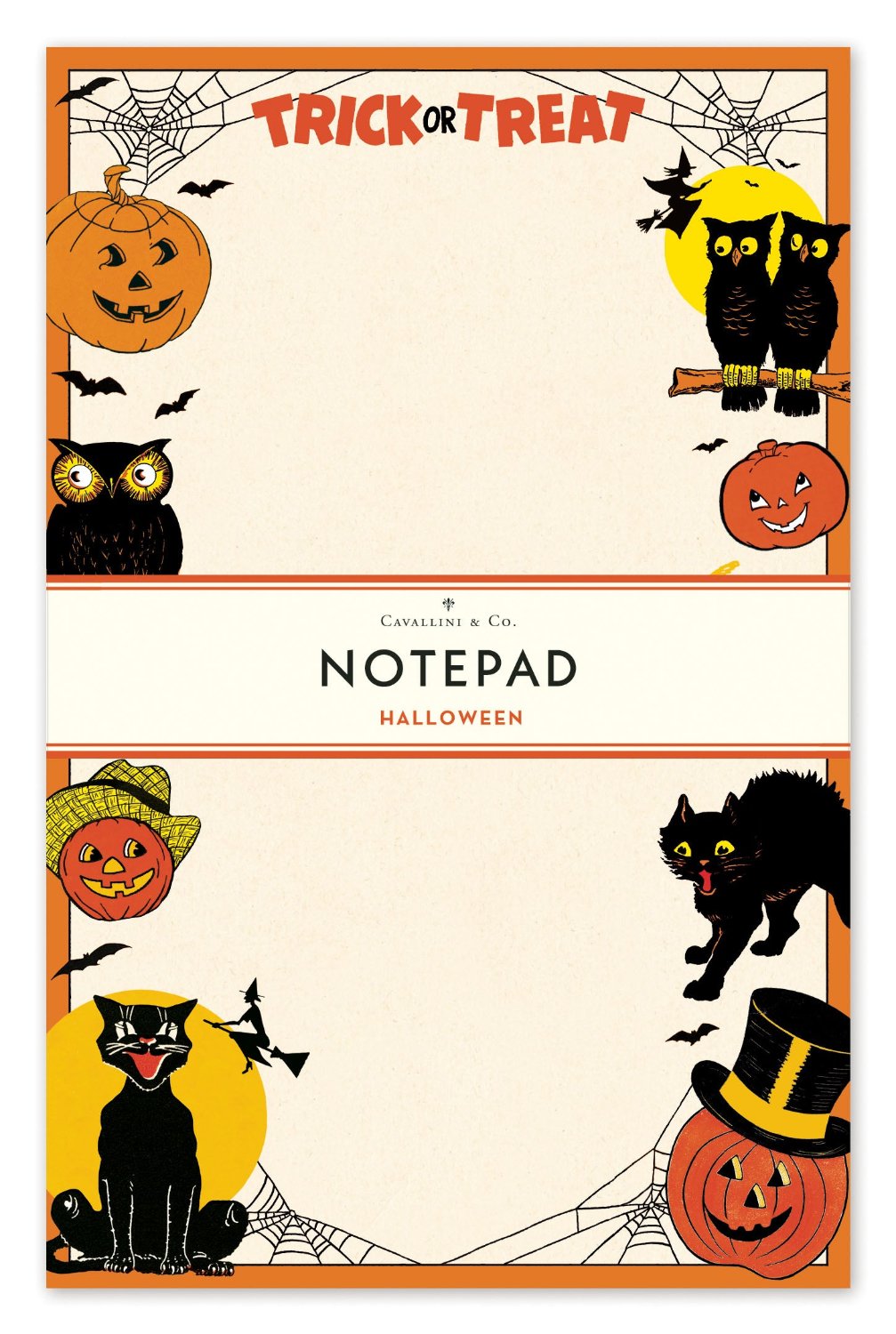 Front of Halloween Notepad with various Halloween ephemera around the edge