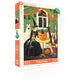A 500 piece jigsaw puzzle depicting a whimsical Halloween scene with dogs in costumes, a black cat, and a jack-o-lantern.