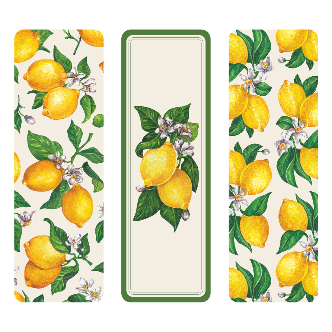 Lemon Bookmarks Set of 3 showcasing lemons in three different designs.