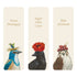 Iconic Authors Bookmarks Set of 3 featuring artwork by Vicki Sawyer of three fanciful birds with pun names: Ernest Heminjay, Edgar Allen Crow, and John Steinbeak. Each wears a distinctive hat crafted from natural elements.