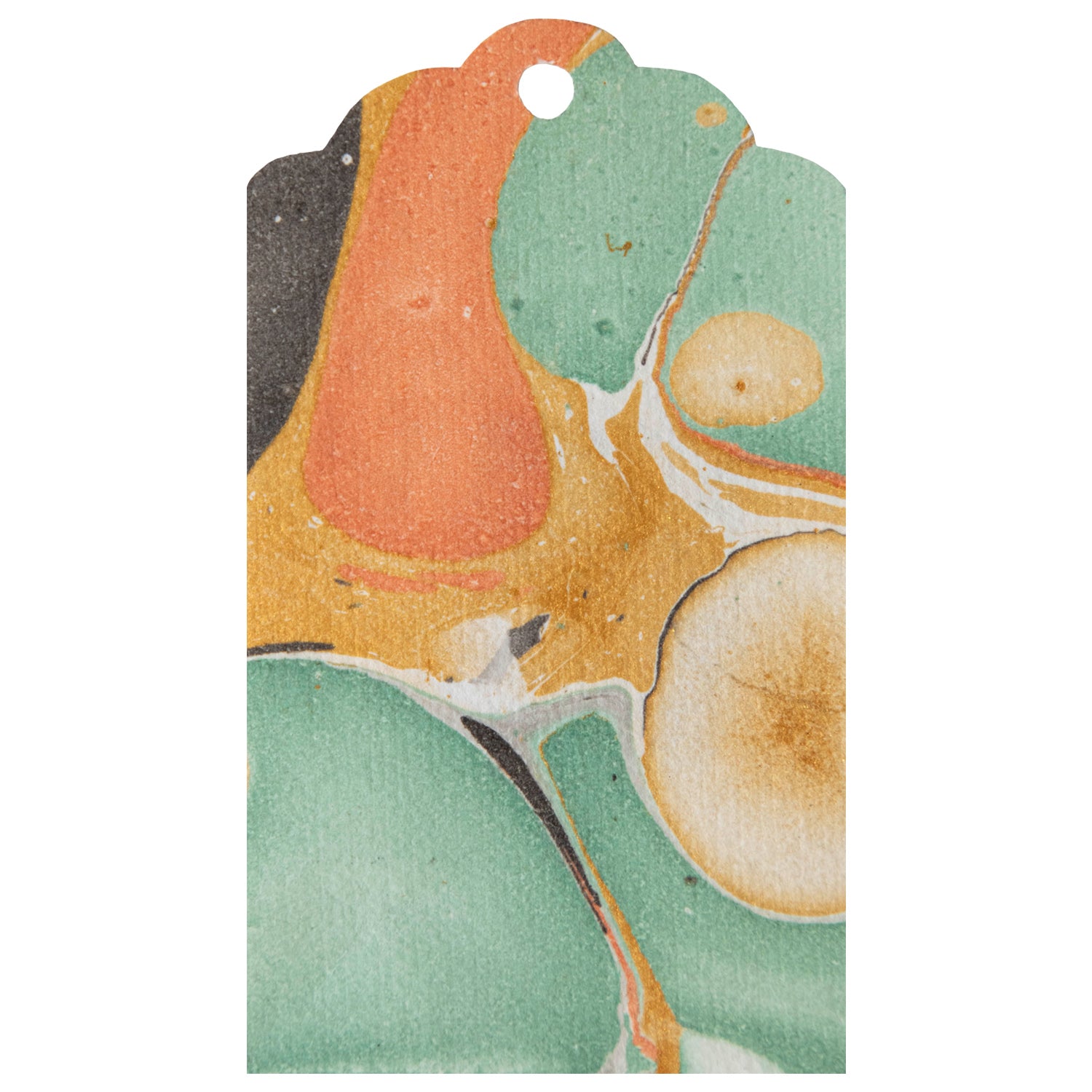 A green, orange, and yellow Stone Marbled Gift Tag with a unique finishing touch by Hester & Cook.