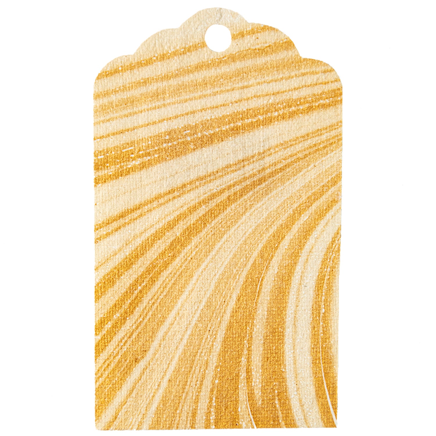 A gift tag with a marbled gold and white pattern.