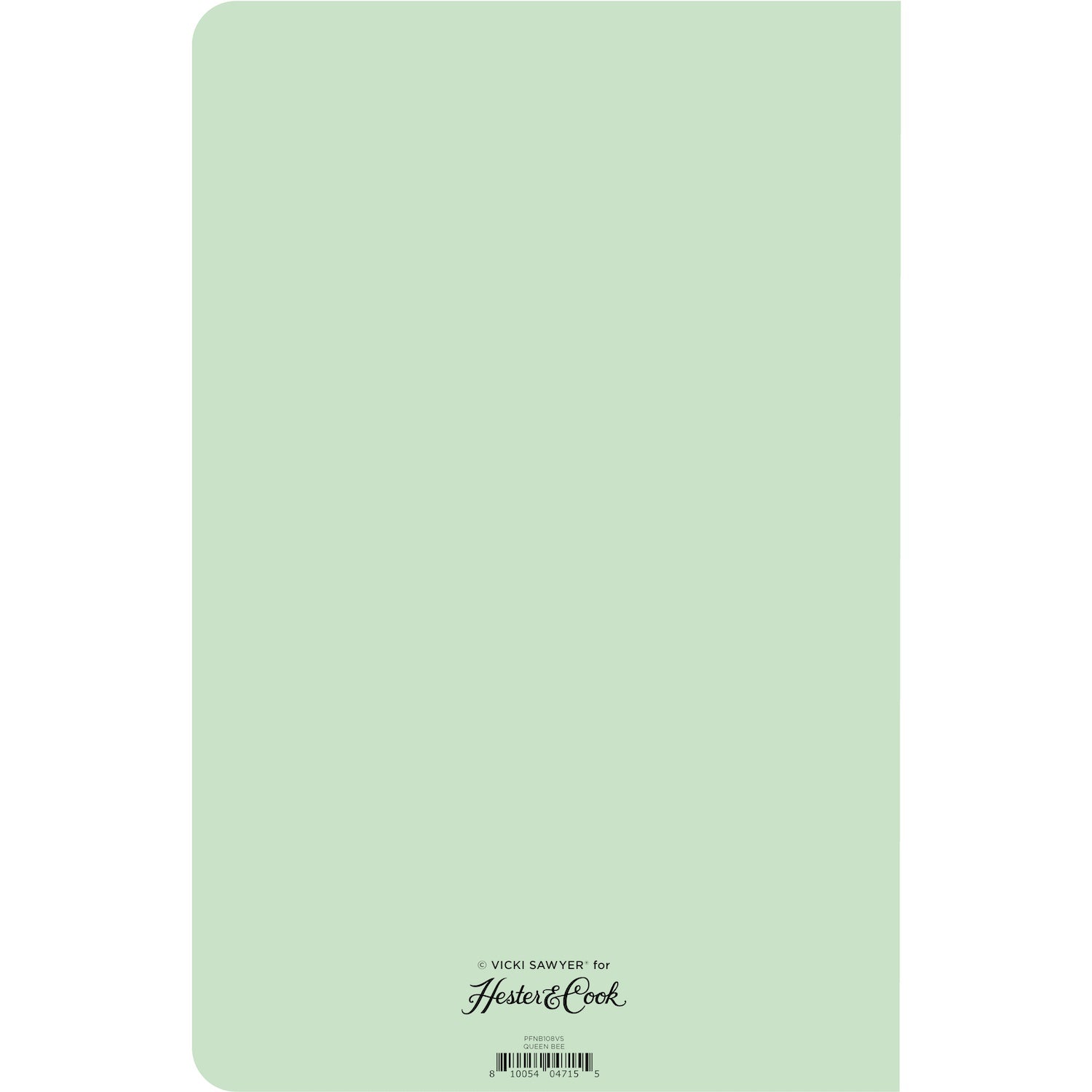 The mint back cover of the notebook.