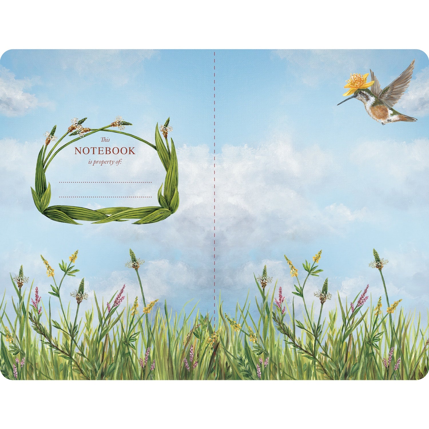 The sky blue inner cover of the notebook, with a place for the owner&