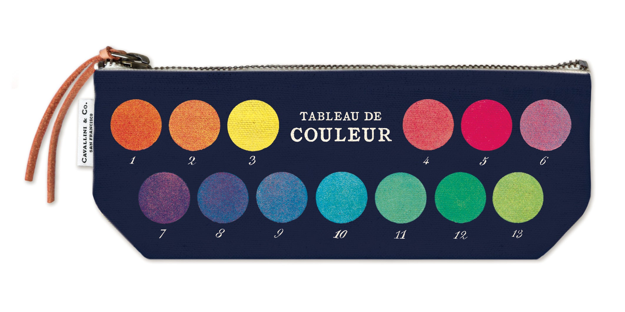 A Colors mini zipper pouch by Cavallini featuring vintage images of color swatches from the Cavallini Archives.