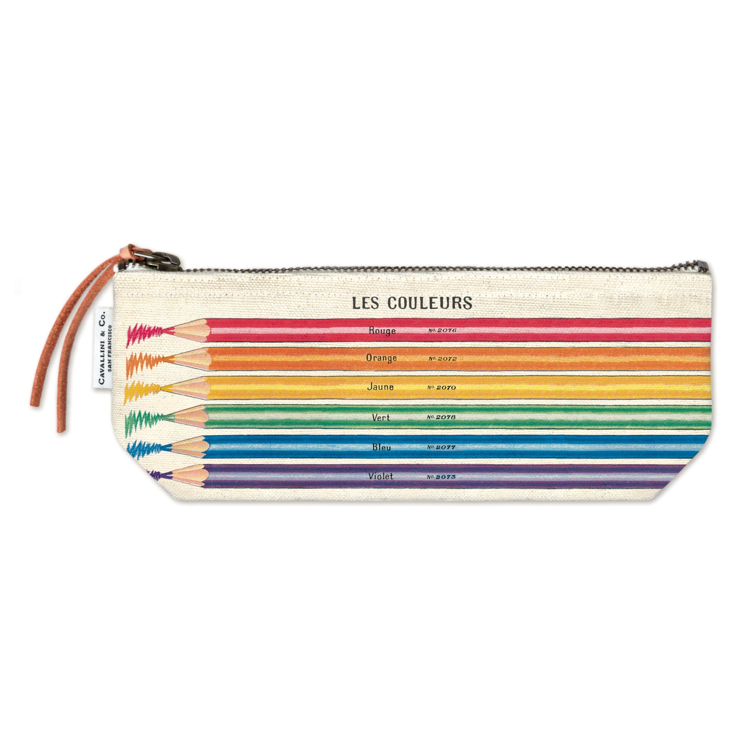 A Pencils mini zipper pouch by Cavallini featuring vintage images of colored pencils from the Cavallini Archives.
