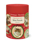 Red cylindrical puzzle box with Christmas-themed cat illustrations on a white background.