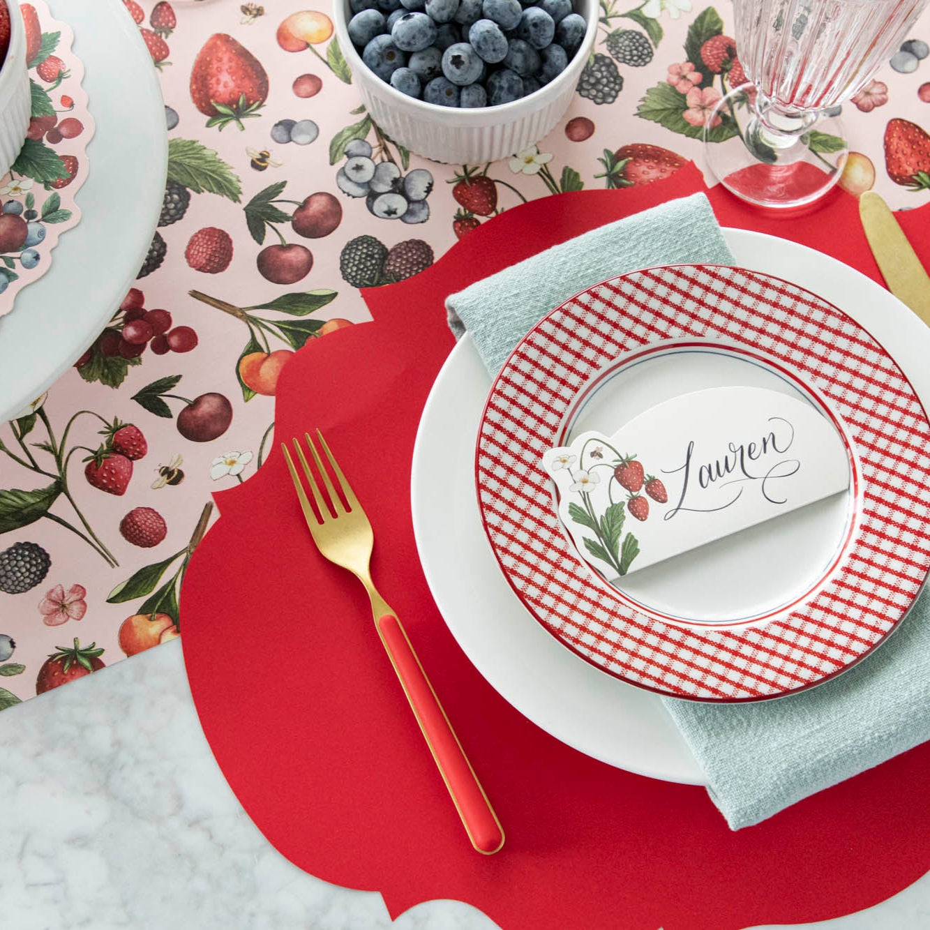 Wild Berry Runner under a berry themed table setting.