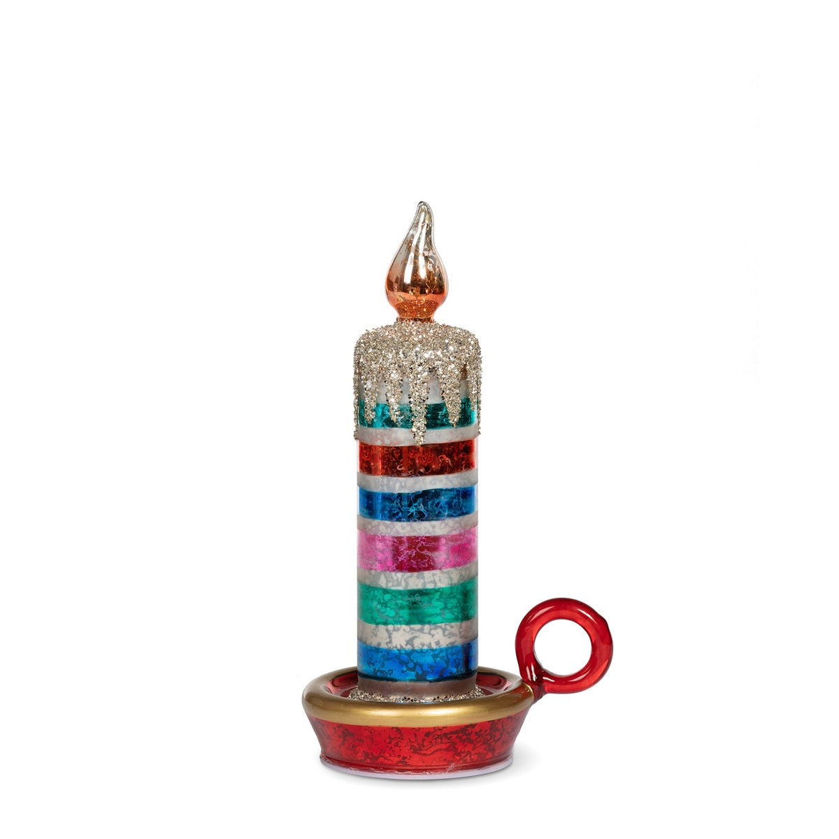 5" Retro Striped Glass Tabletop Candle with festive look.