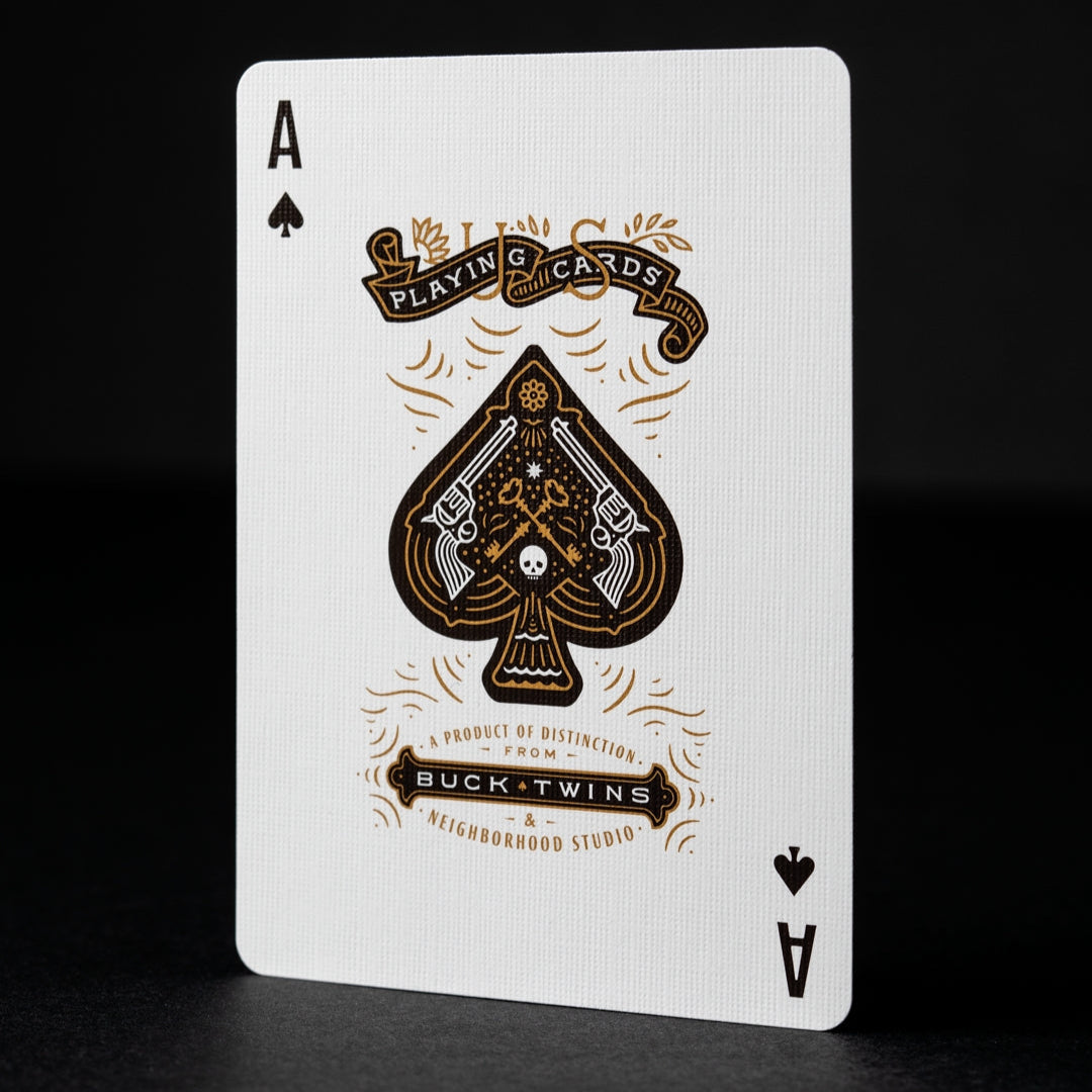 Playing card with ace of spades design on a black background