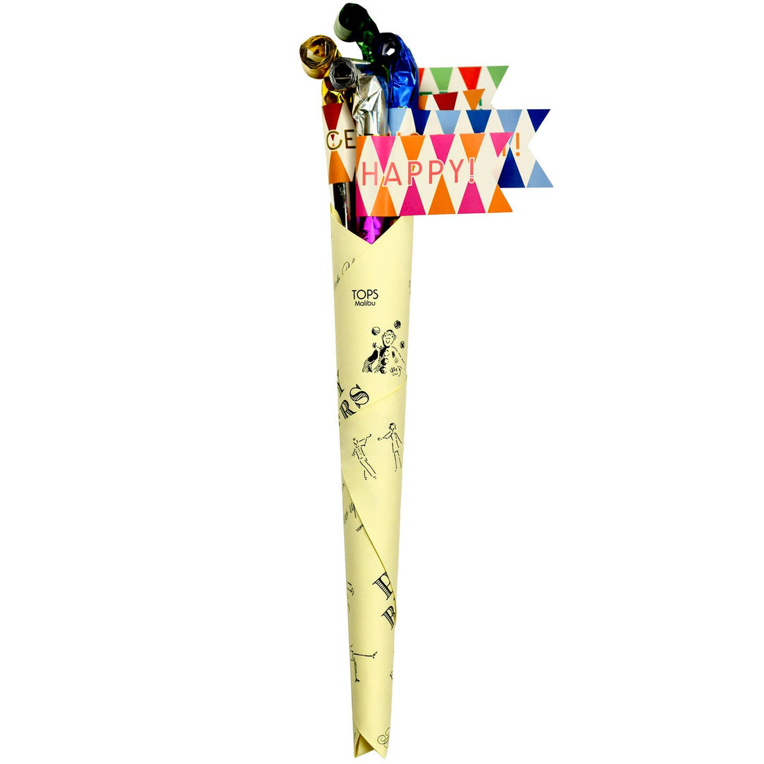 Long 12" Stem Party Blowers Bouquet with Pennants, Set of 4