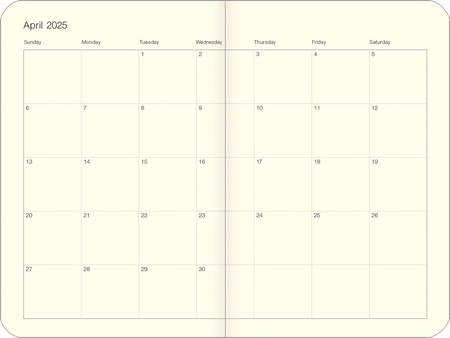Inside month view of planner. 