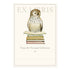 Bookplate with artwork of an owl sitting on top of a stack of books.