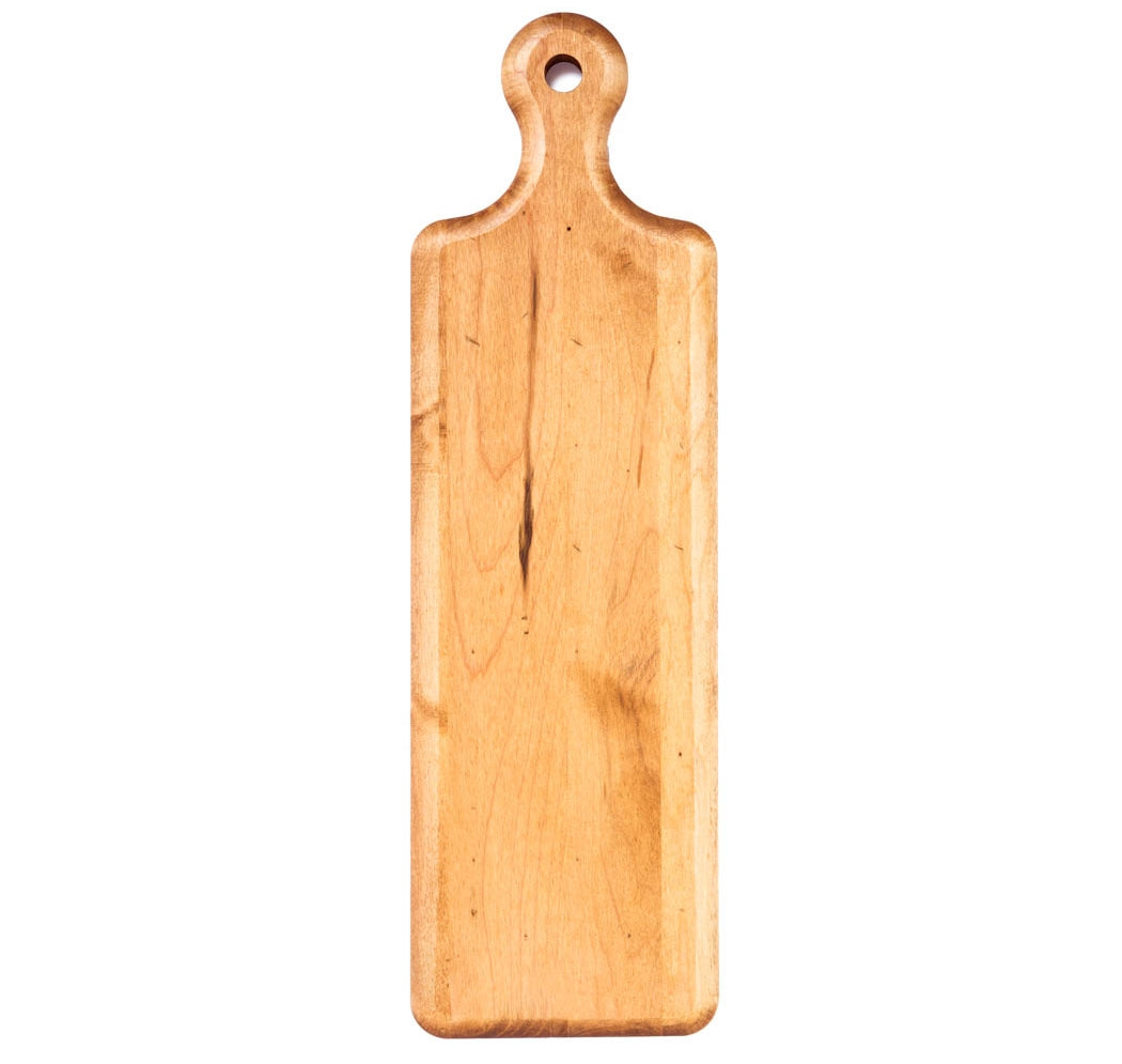 Maple Artisan Plank Serving Board with a hole in the handle.