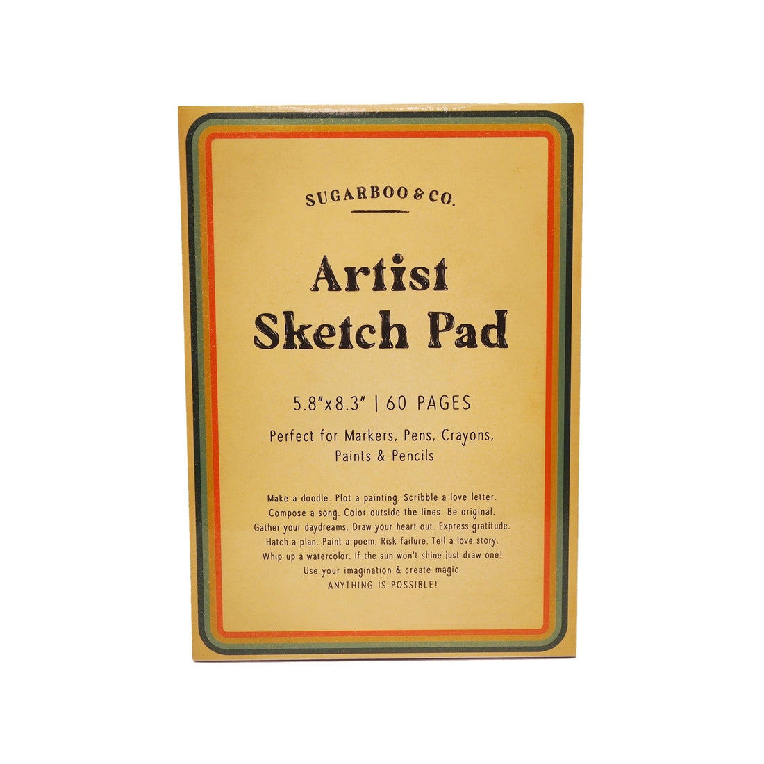 A Sugarboo &amp; Co. Artist Sketch Pad with gold and orange accents on a white background.