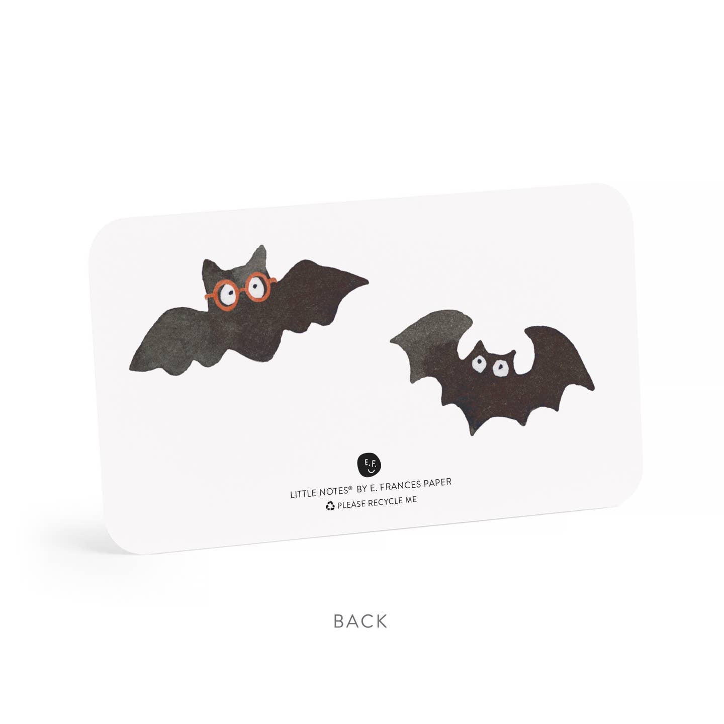 Note card with bat illustrations on a white background