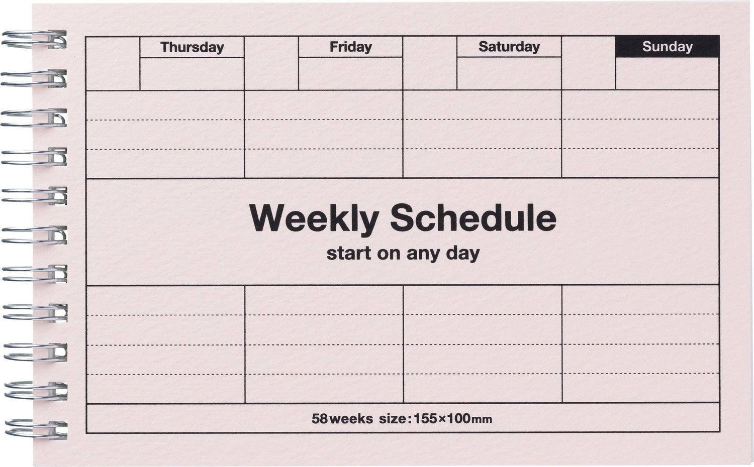 Weekly schedule planner with grid layout on a light pink background