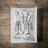 Tea towel with the image of the patent request for the dress form. 