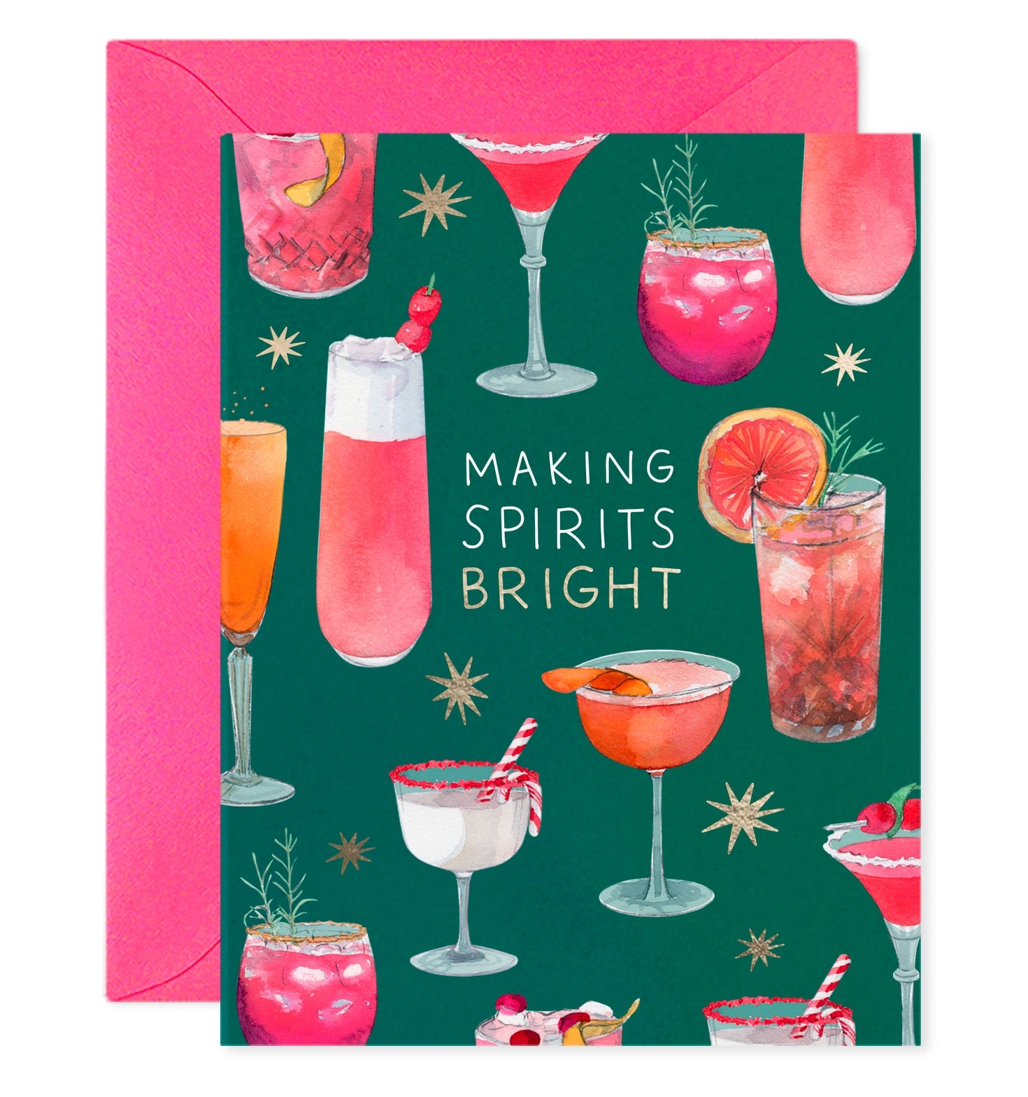 Greeting card with cocktail illustrations and &