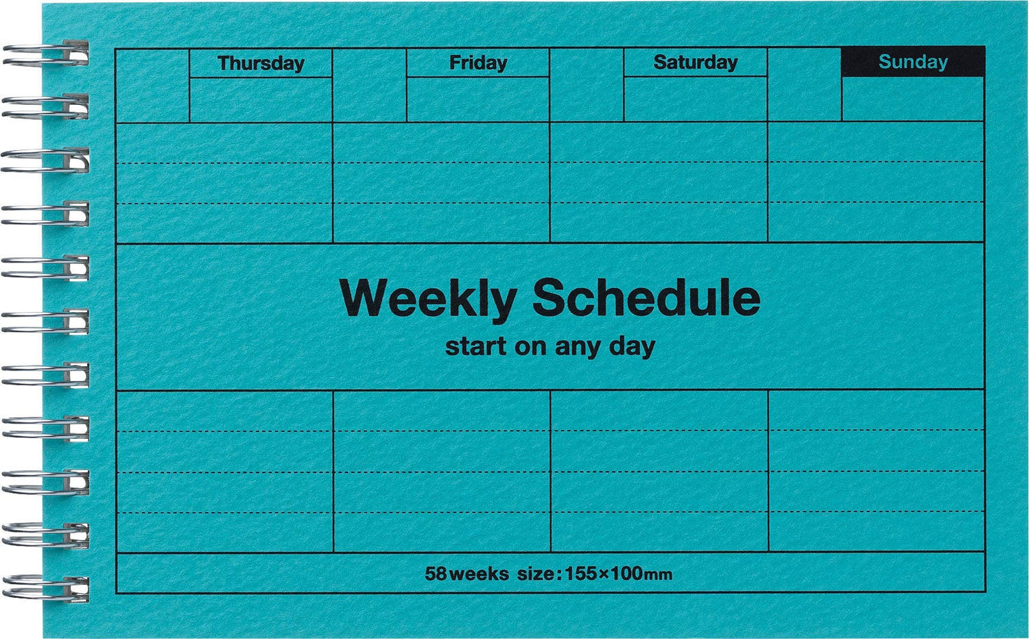 Blue weekly schedule planner with text on a blue background.