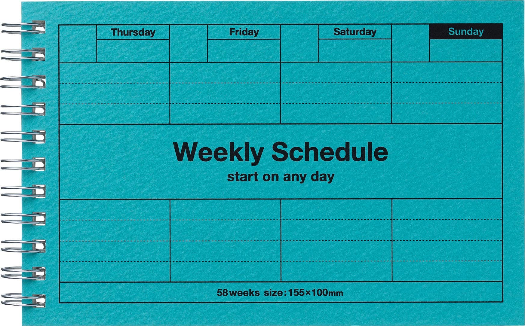 Blue weekly schedule planner with text on a blue background.