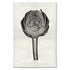 Black & white image of an artichoke cut in half. 