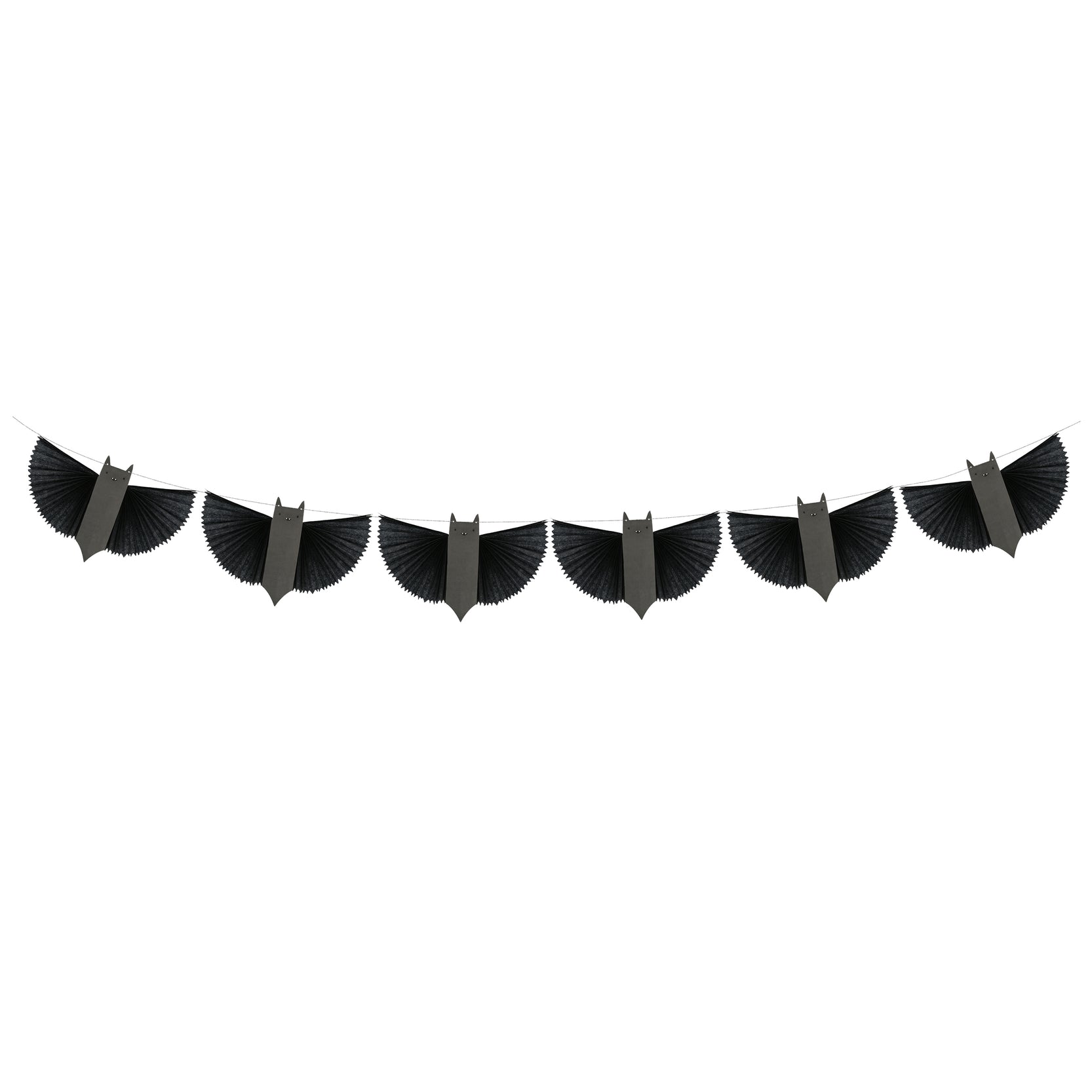 Bat garland hanging on white background.