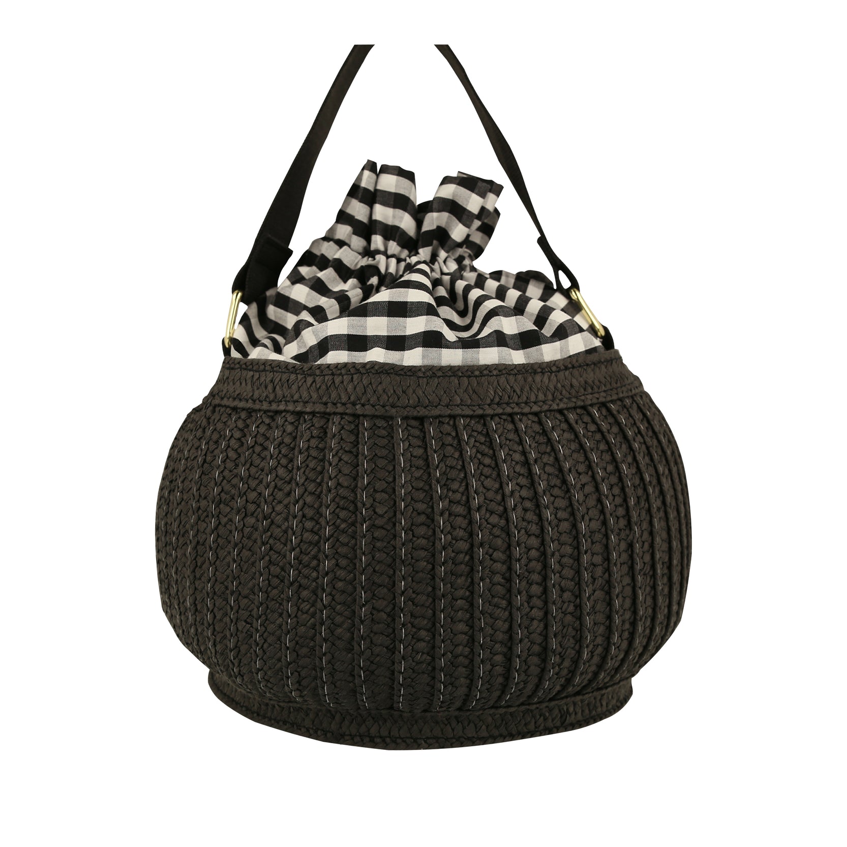 Back of black cat basket bag.