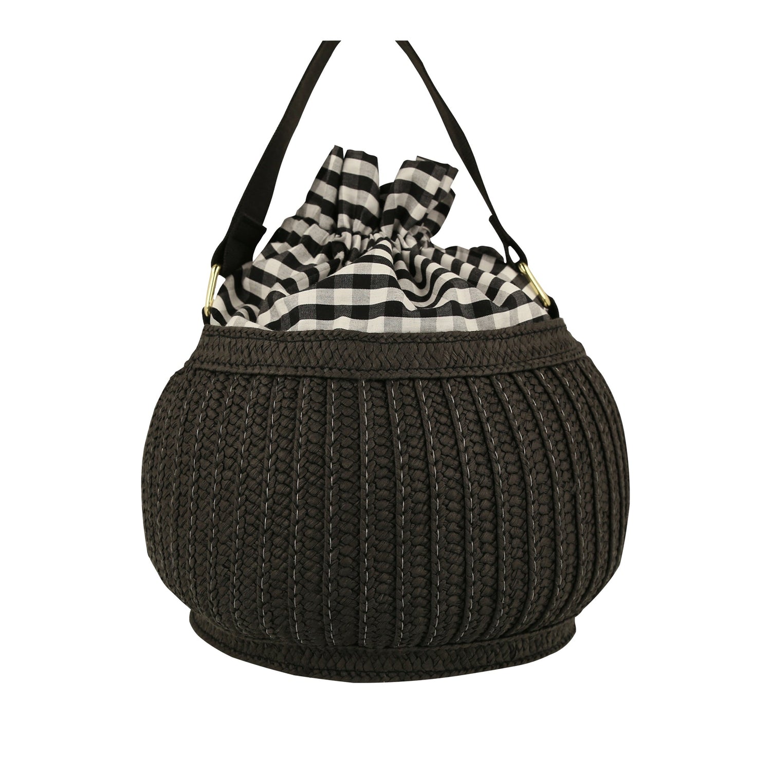 Back of black cat basket bag. 