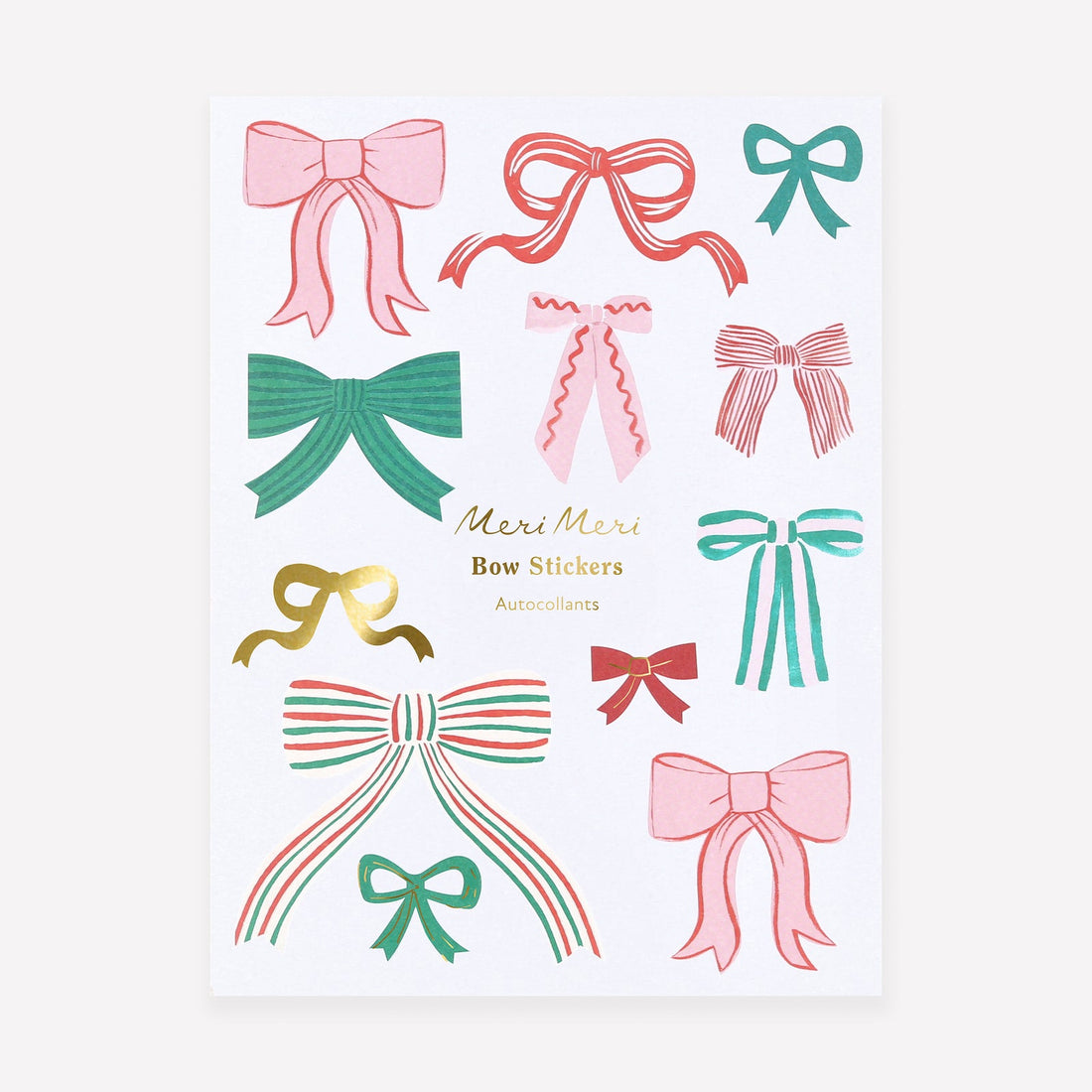 Collection of colorful bow stickers on a white background with &